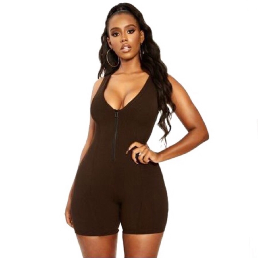 Naked Wardrobe Zipped & Snatched V-Neck Romper